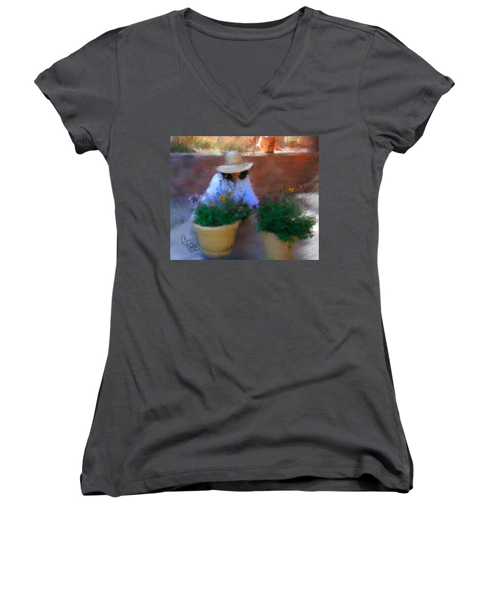 Woman Women's V-Neck featuring the painting Gently Does It by Colleen Taylor