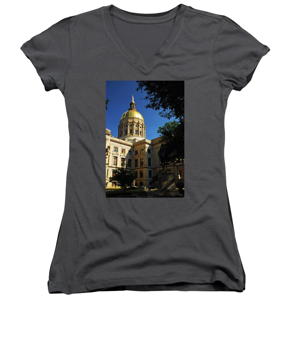 Atlanta Women's V-Neck featuring the photograph Georgia State Capitol by James Kirkikis