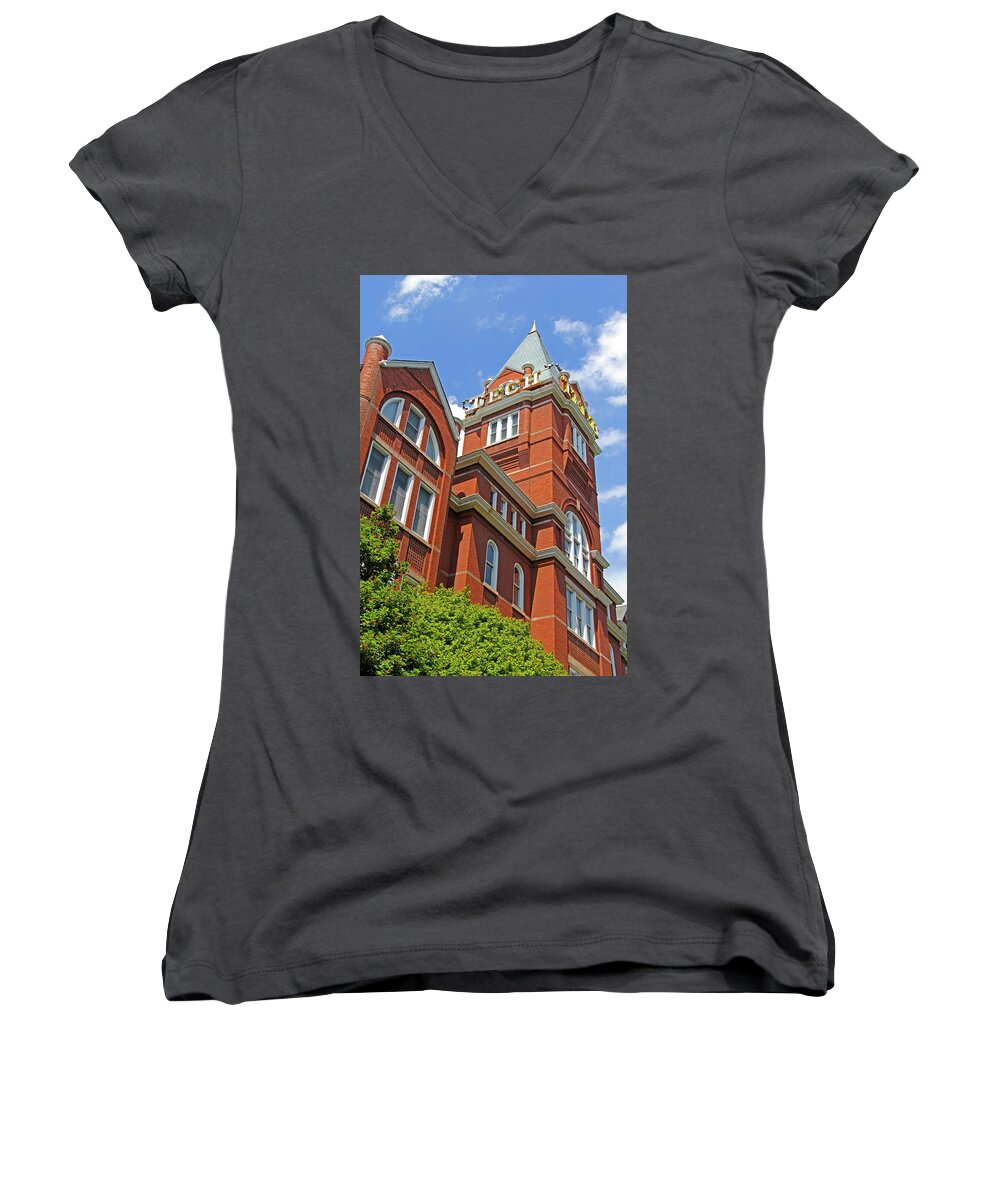 Georgia Tech Women's V-Neck featuring the photograph Georgia Tech Tower 3 by Richard Krebs