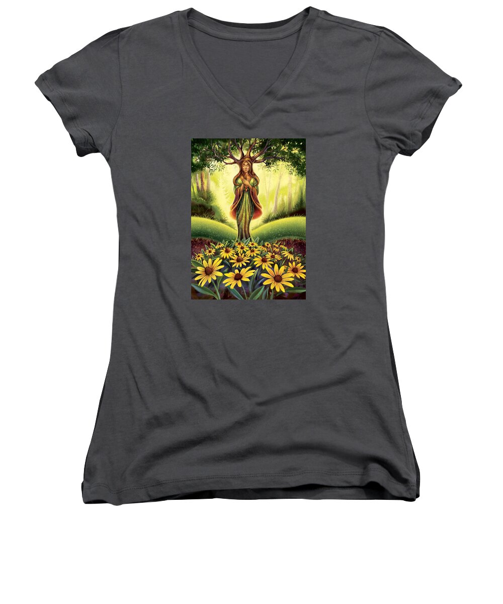 Black Eyed Susan Women's V-Neck featuring the painting Get Grounded - Black Eyed Susan by Anne Wertheim