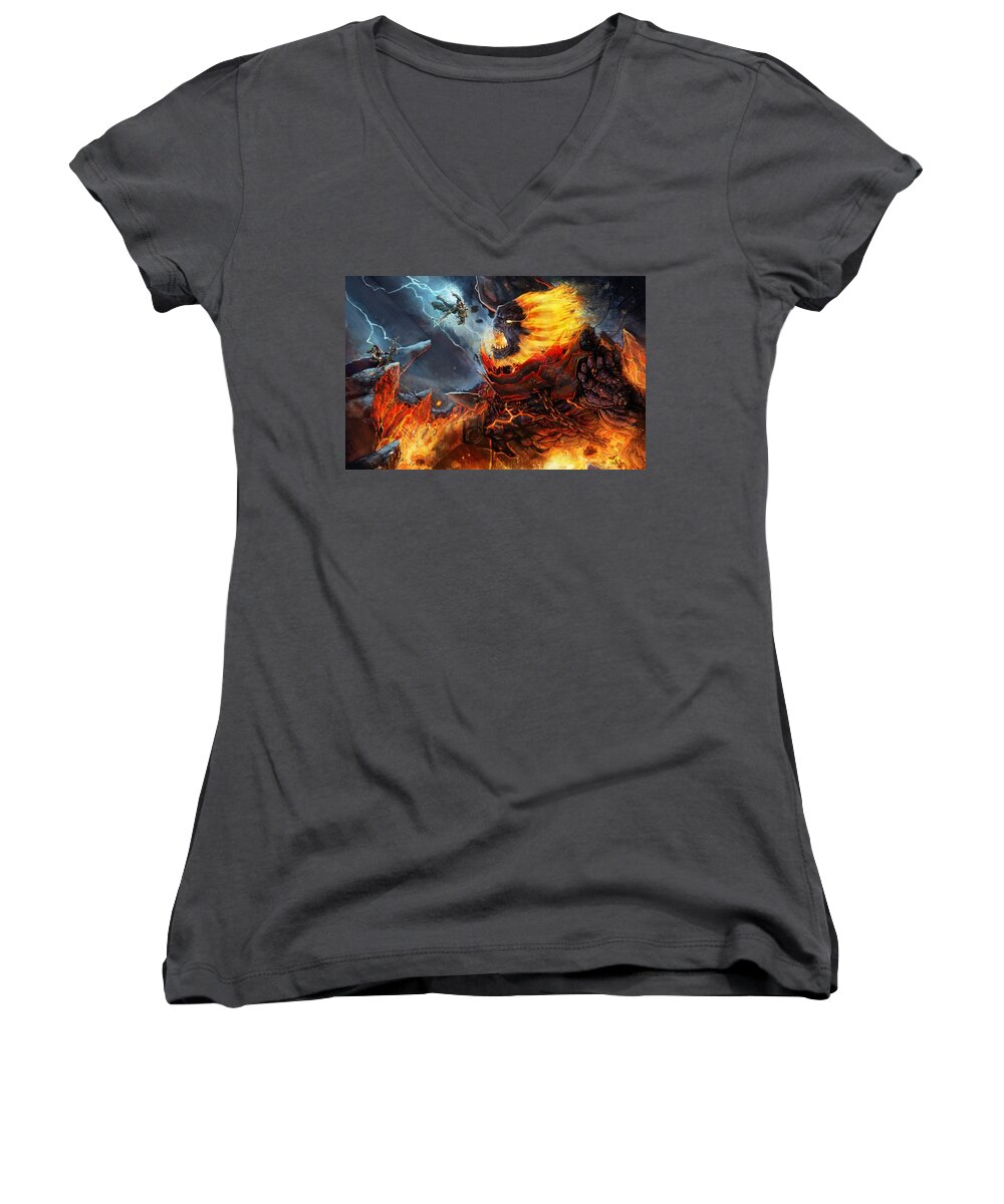 Giant Women's V-Neck featuring the digital art Giant by Maye Loeser