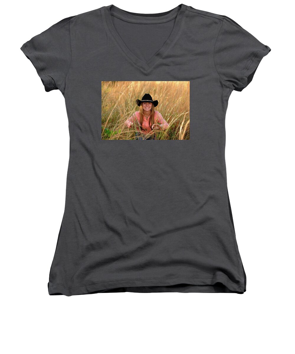  Women's V-Neck featuring the photograph Girl 5 by Keith Lovejoy