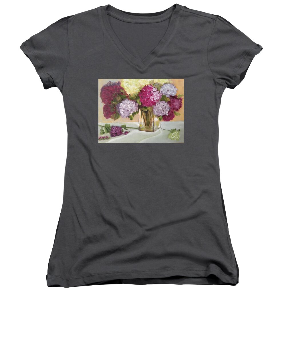 Glass Vase Women's V-Neck featuring the painting Glass Vase by Sharon Schultz