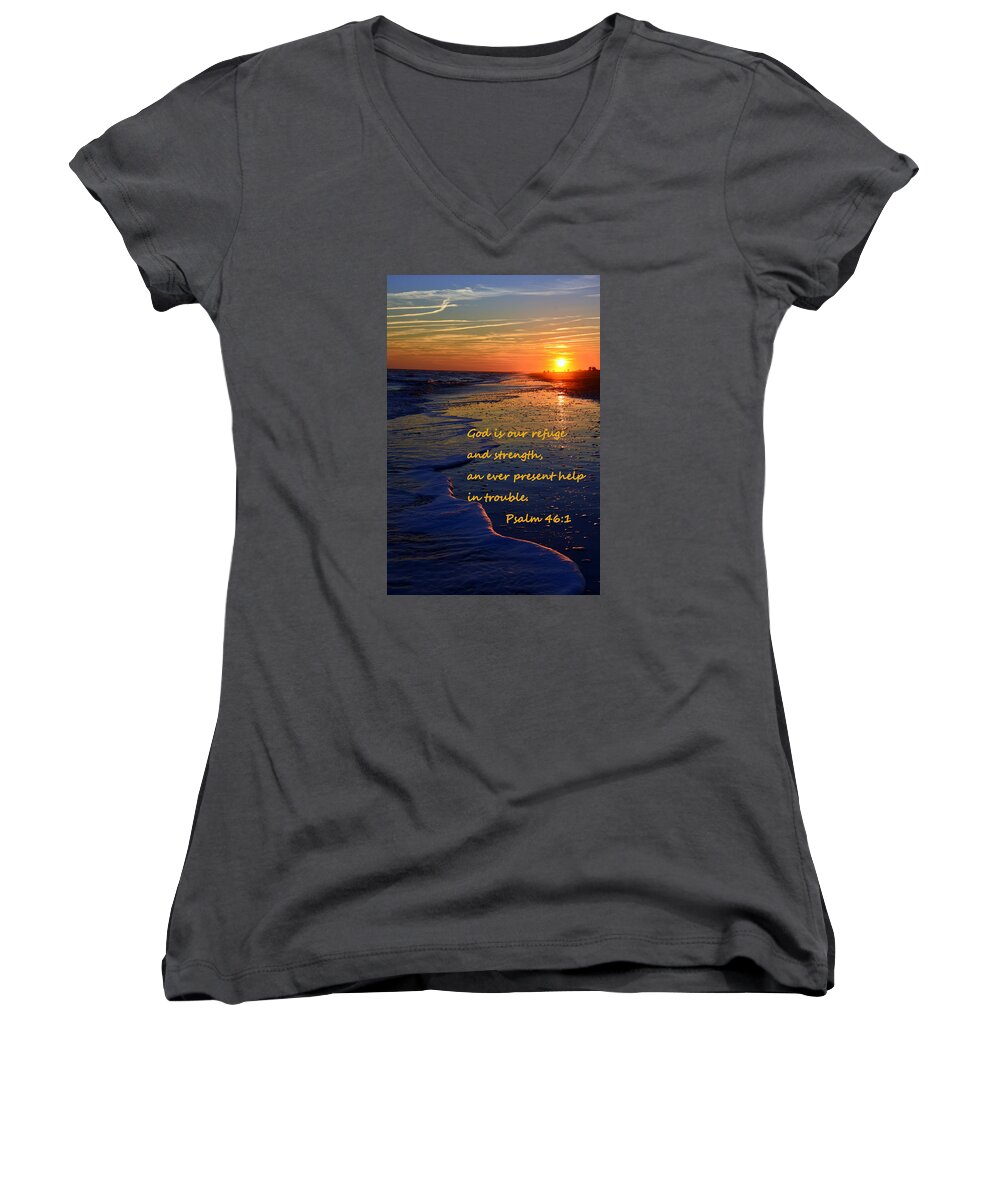 God Is Our Refuge And Strength Women's V-Neck featuring the photograph God Is Our Refuge And Strength by Lisa Wooten