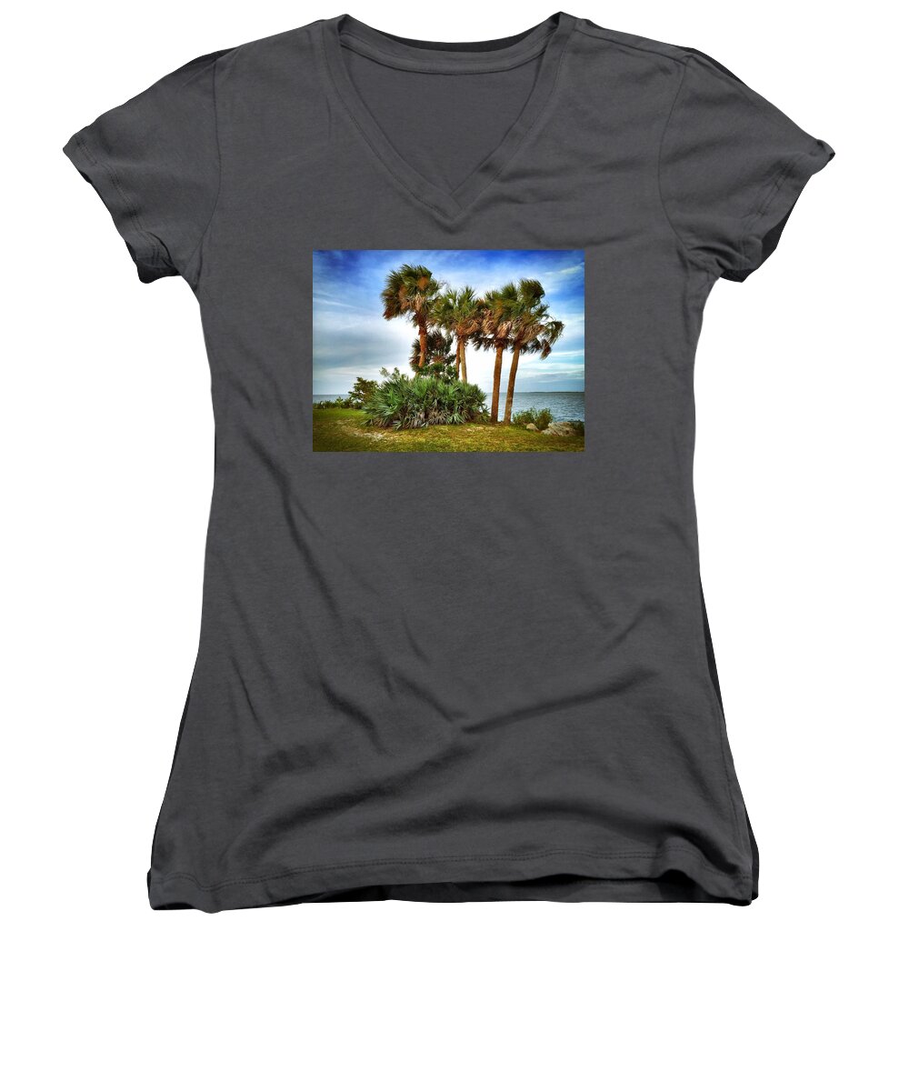 Tropical Palm Trees Women's V-Neck featuring the photograph God's Nest by Carlos Avila