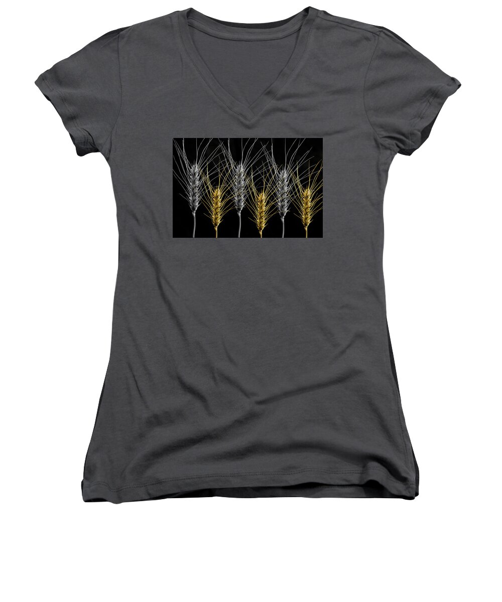 Wheat Women's V-Neck featuring the photograph Gold and Silver Wheat by Wolfgang Stocker