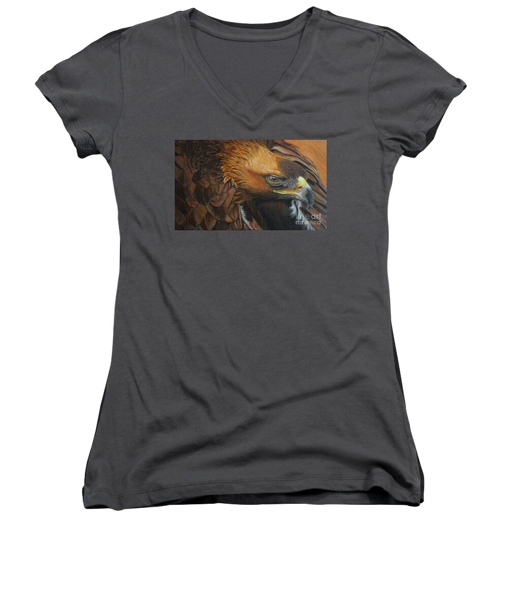Eagle Women's V-Neck featuring the painting Golden Eagle by Bob Williams