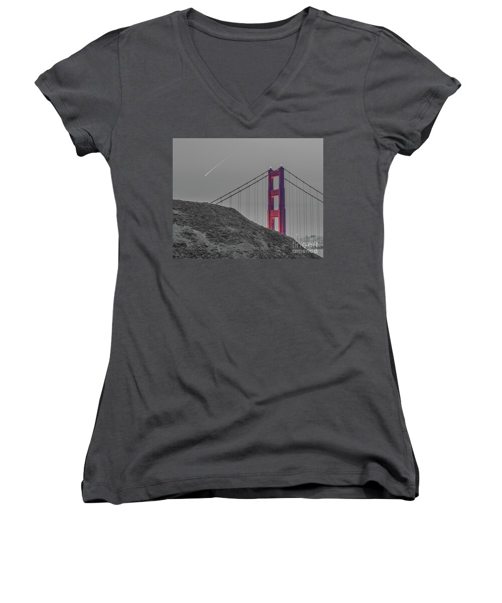 Golden Gate Bridge Women's V-Neck featuring the photograph Golden Gate by Michael Tidwell