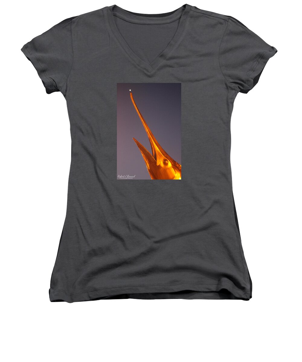 Animals Women's V-Neck featuring the photograph Golden Marlin and a Full Moon by Robert Banach