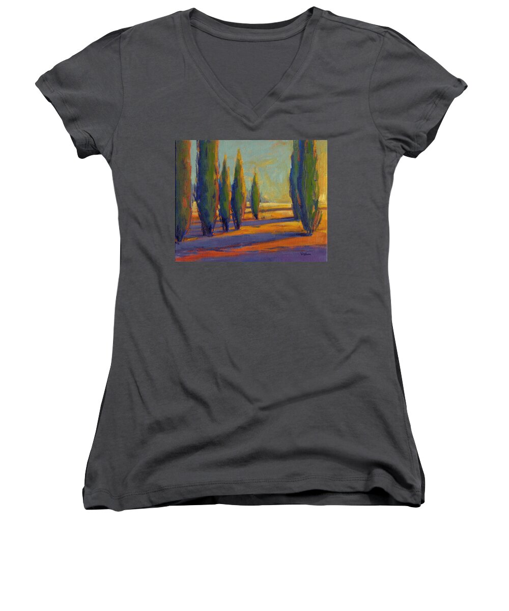 Landscape Women's V-Neck featuring the painting Golden Silence 2 by Konnie Kim