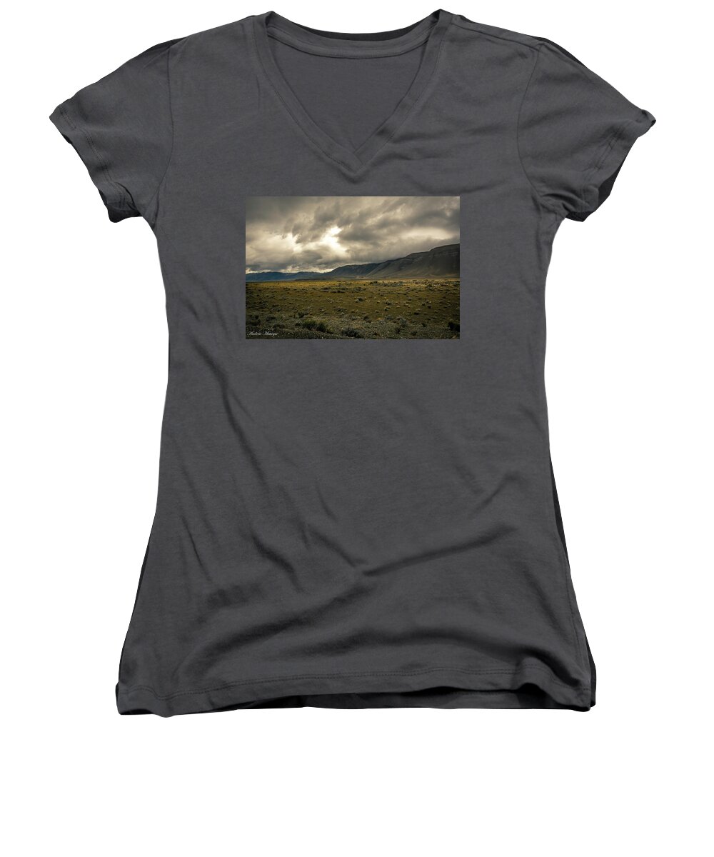 Storm Women's V-Neck featuring the photograph Golden Storm by Andrew Matwijec