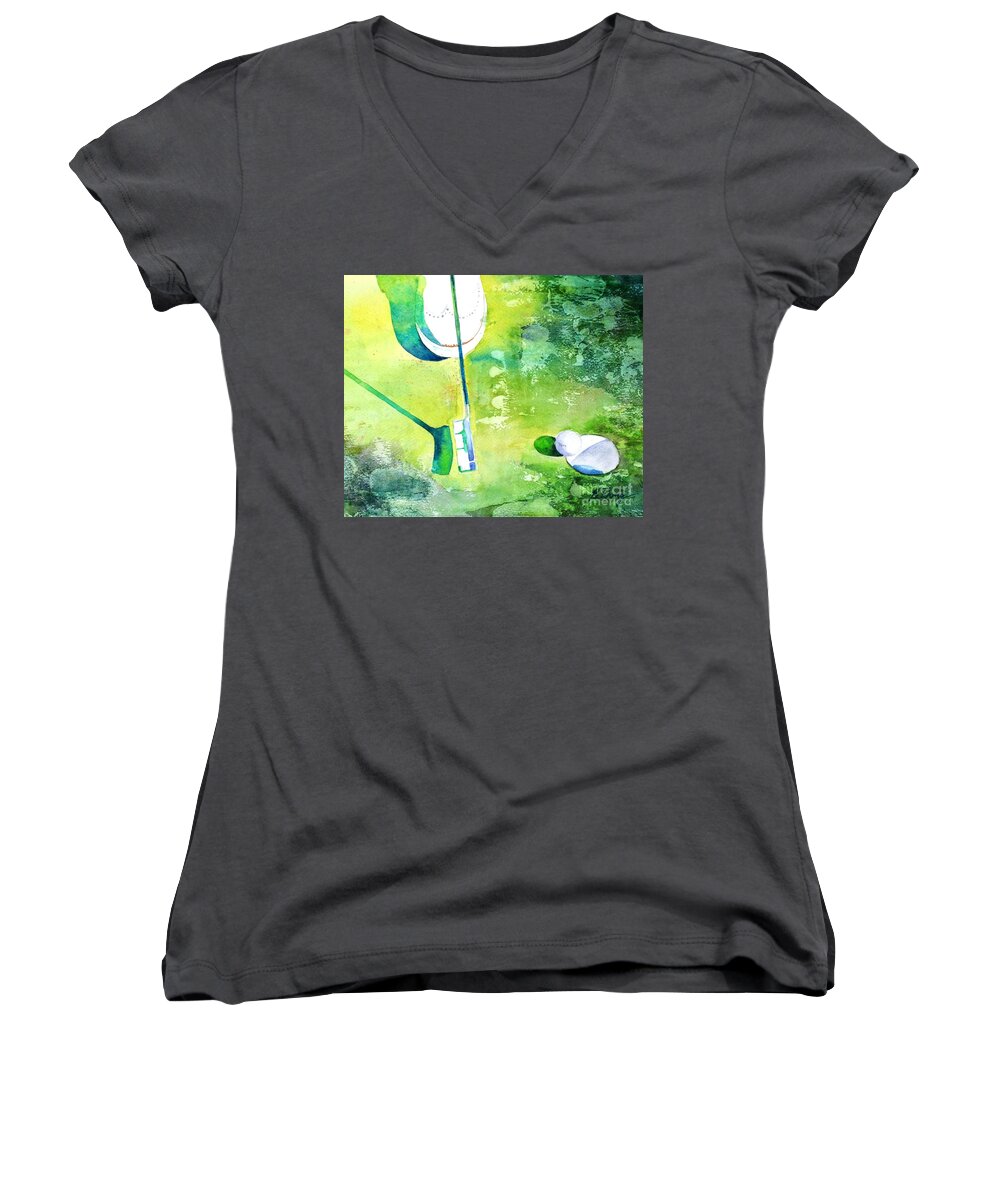 Golf Women's V-Neck featuring the painting Golf series - Finale by Betty M M Wong