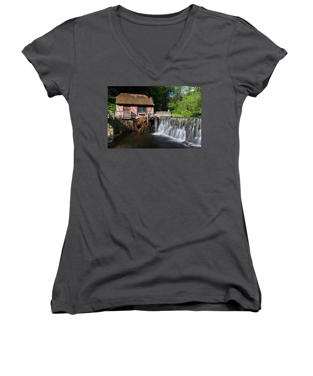 Architecture Women's V-Neck featuring the photograph Gomez Mill in Spring #1 by Jeff Severson