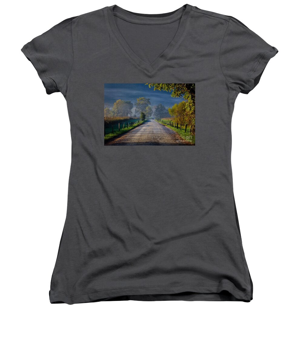 Sparks Women's V-Neck featuring the photograph Good Morning Cades Cove 3 by Douglas Stucky