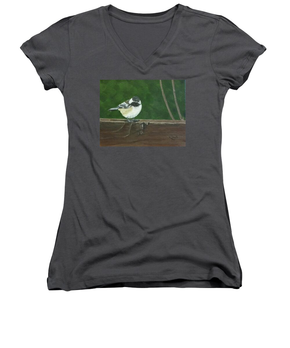 Chickadee Women's V-Neck featuring the painting Good Morning by Wendy Shoults