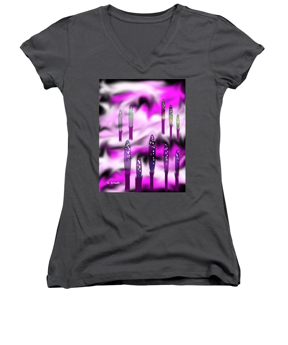Tree Women's V-Neck featuring the digital art Gradient Trees #5 by Carol Crisafi