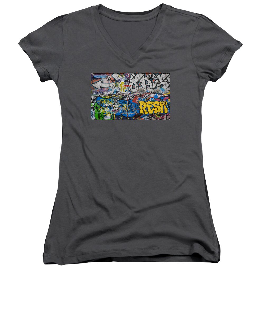 Photography Women's V-Neck featuring the photograph Grafitti On The U2 Wall, Windmill Lane by Panoramic Images