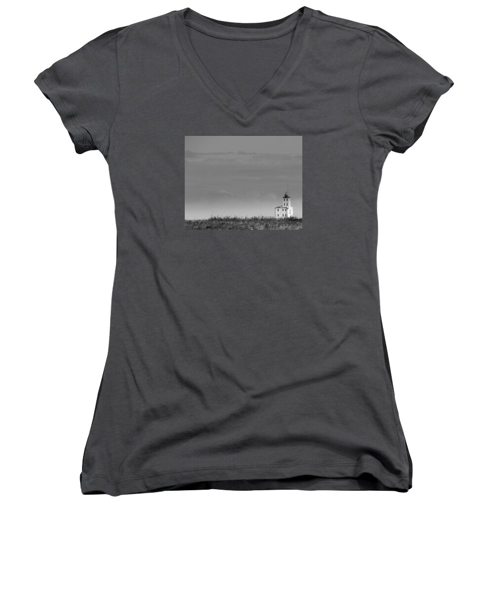  Women's V-Neck featuring the photograph Gray Harbor in Wisconsin by Kimberly Woyak