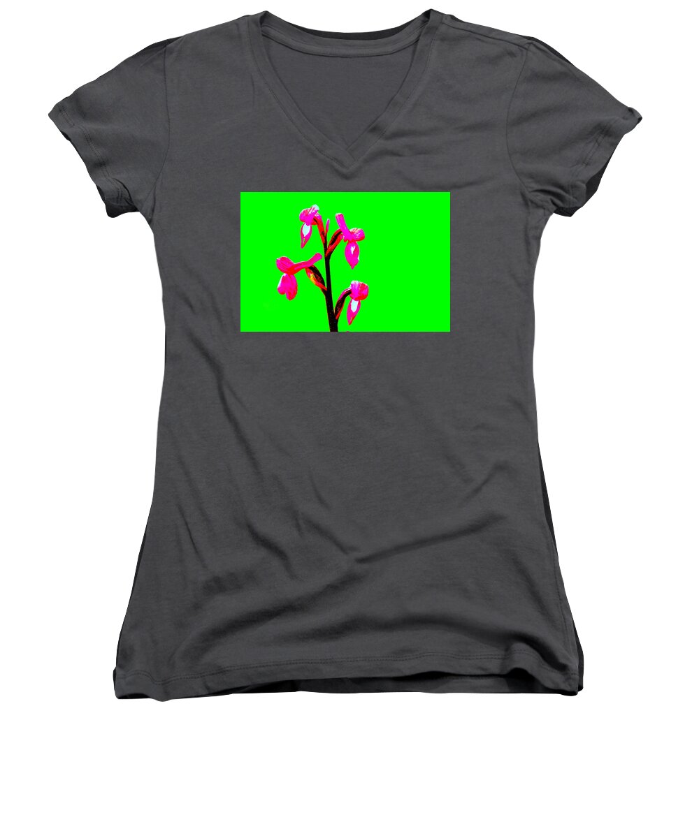 Flowers Women's V-Neck featuring the photograph Green Champagne Orchid by Richard Patmore