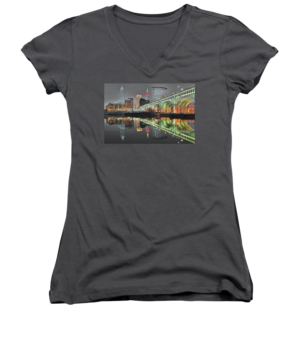 Cleveland Women's V-Neck featuring the photograph Green Glow by Frozen in Time Fine Art Photography