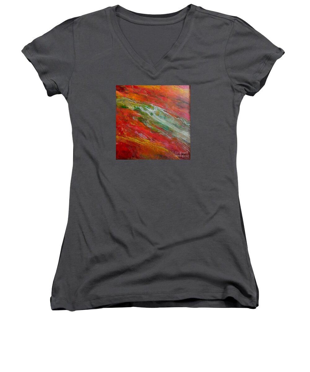 Abstract River Women's V-Neck featuring the painting Green River by Dragica Micki Fortuna