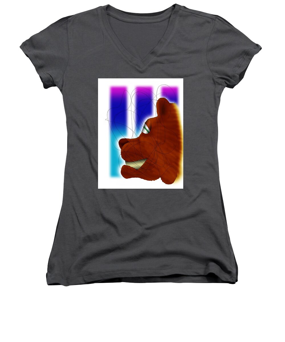 A-rad Women's V-Neck featuring the digital art Grin and Bear It by Ismael Cavazos