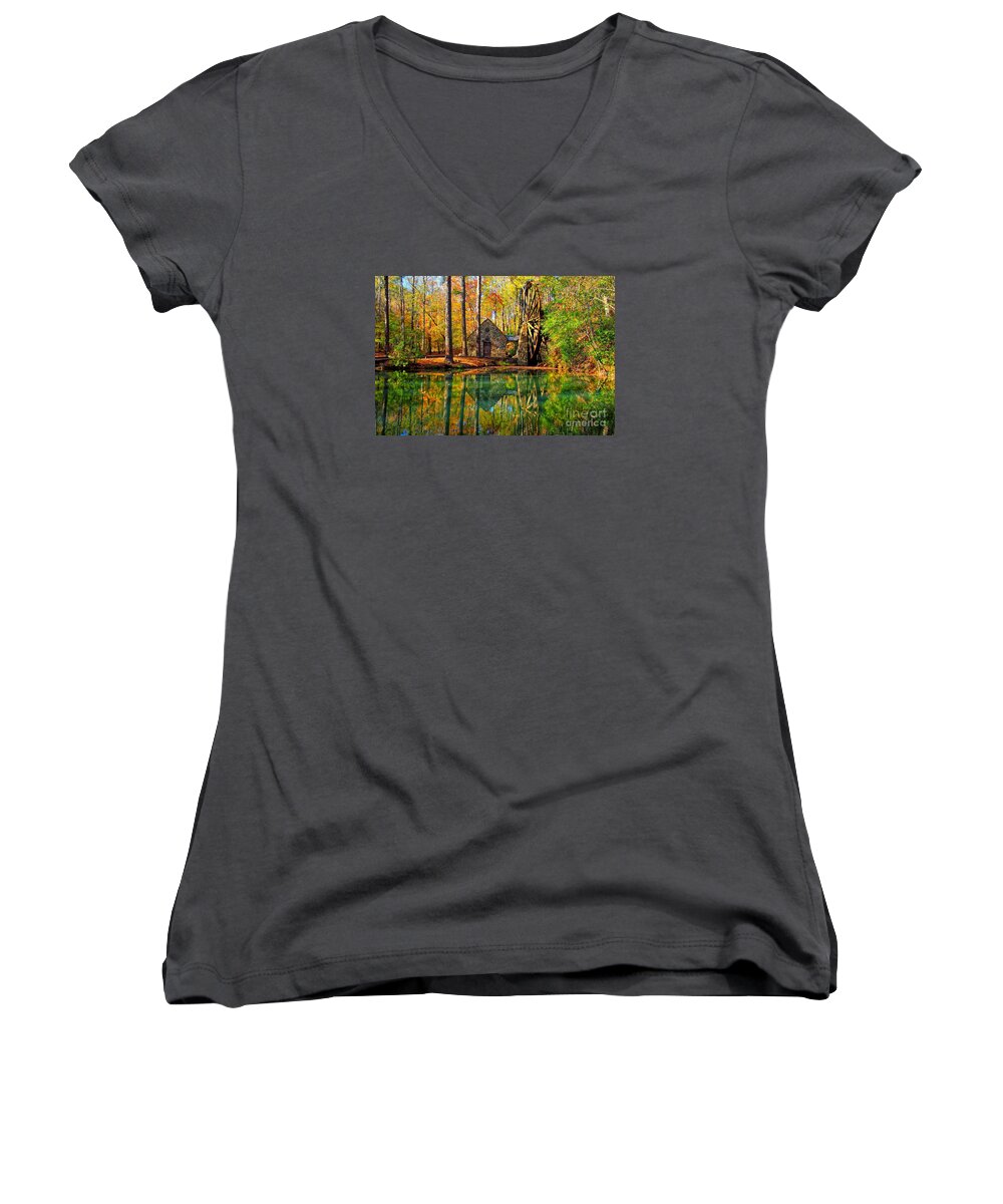 Fall Women's V-Neck featuring the photograph Grist Mill by Geraldine DeBoer