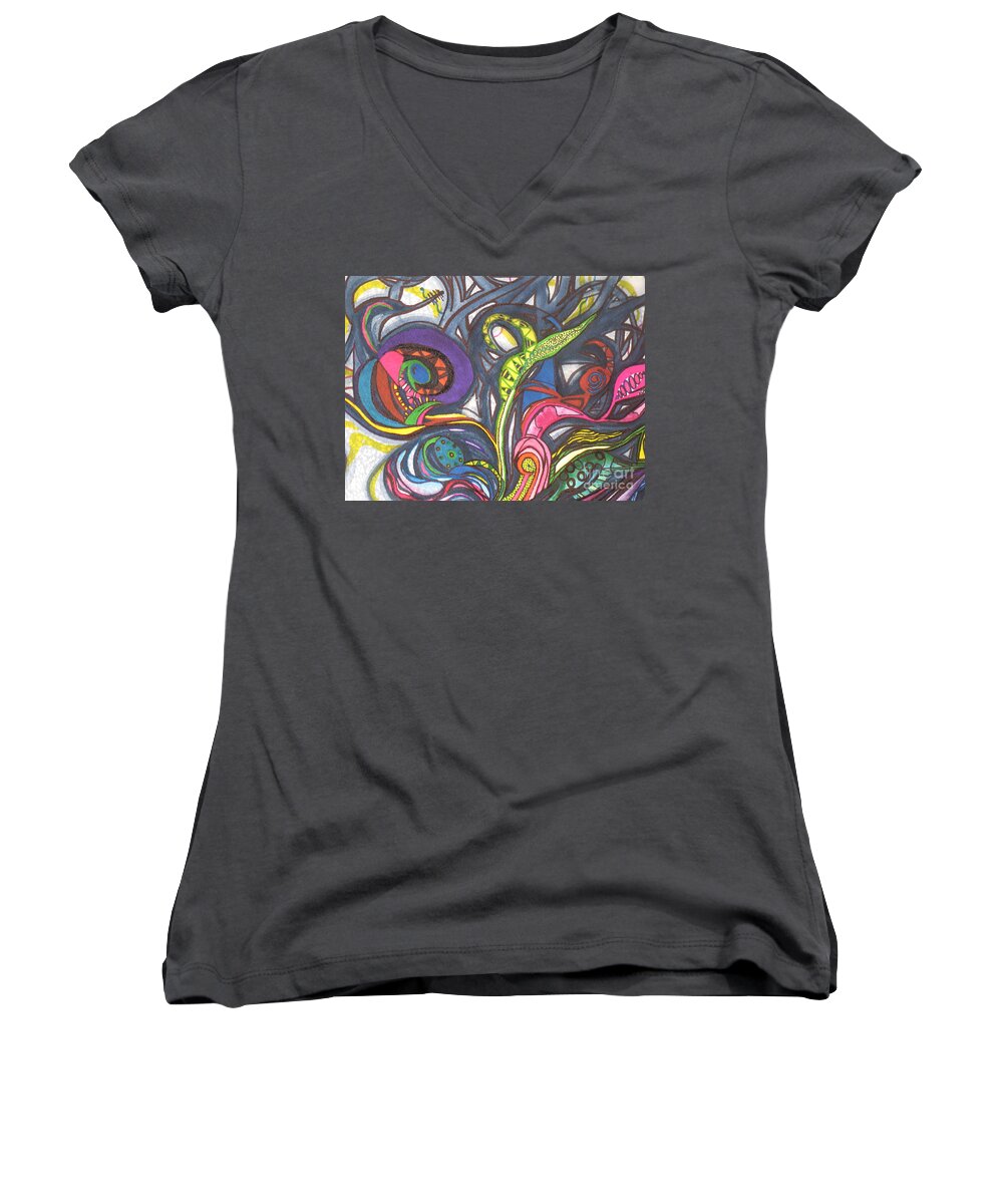 Fine Art Painting Women's V-Neck featuring the painting Groovy Series by Chrisann Ellis