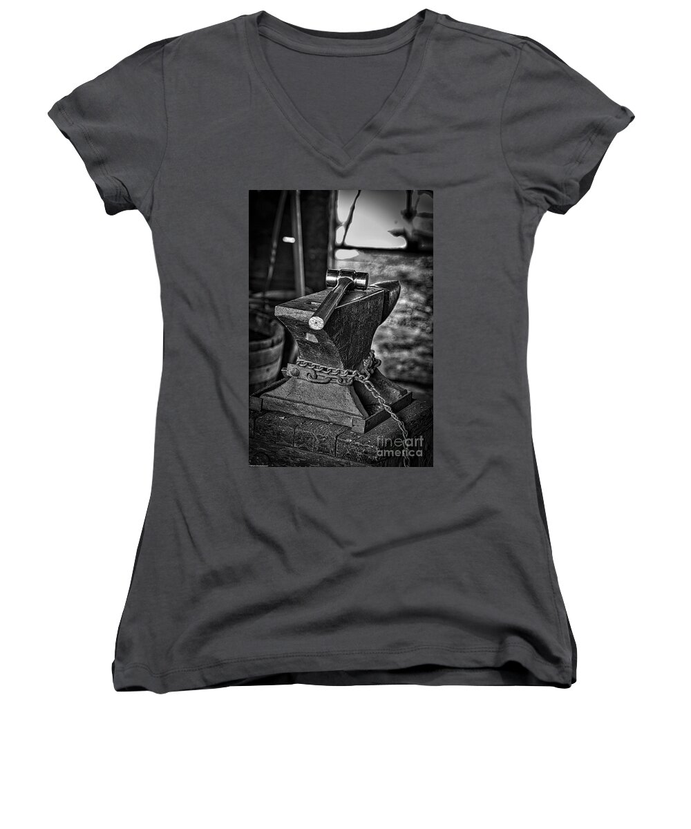 Hammer And Anvil Women's V-Neck featuring the photograph Hammer And Anvil by Mitch Shindelbower
