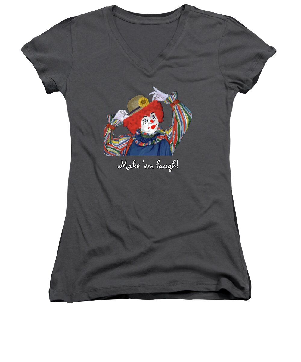 Happy Clown Women's V-Neck featuring the painting Happy Clown by Two Hivelys