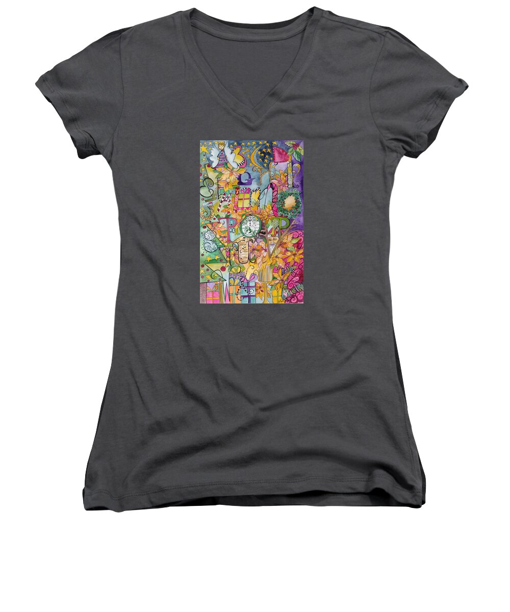 Alphabet Women's V-Neck featuring the painting Happy Holidays by Claudia Cole Meek
