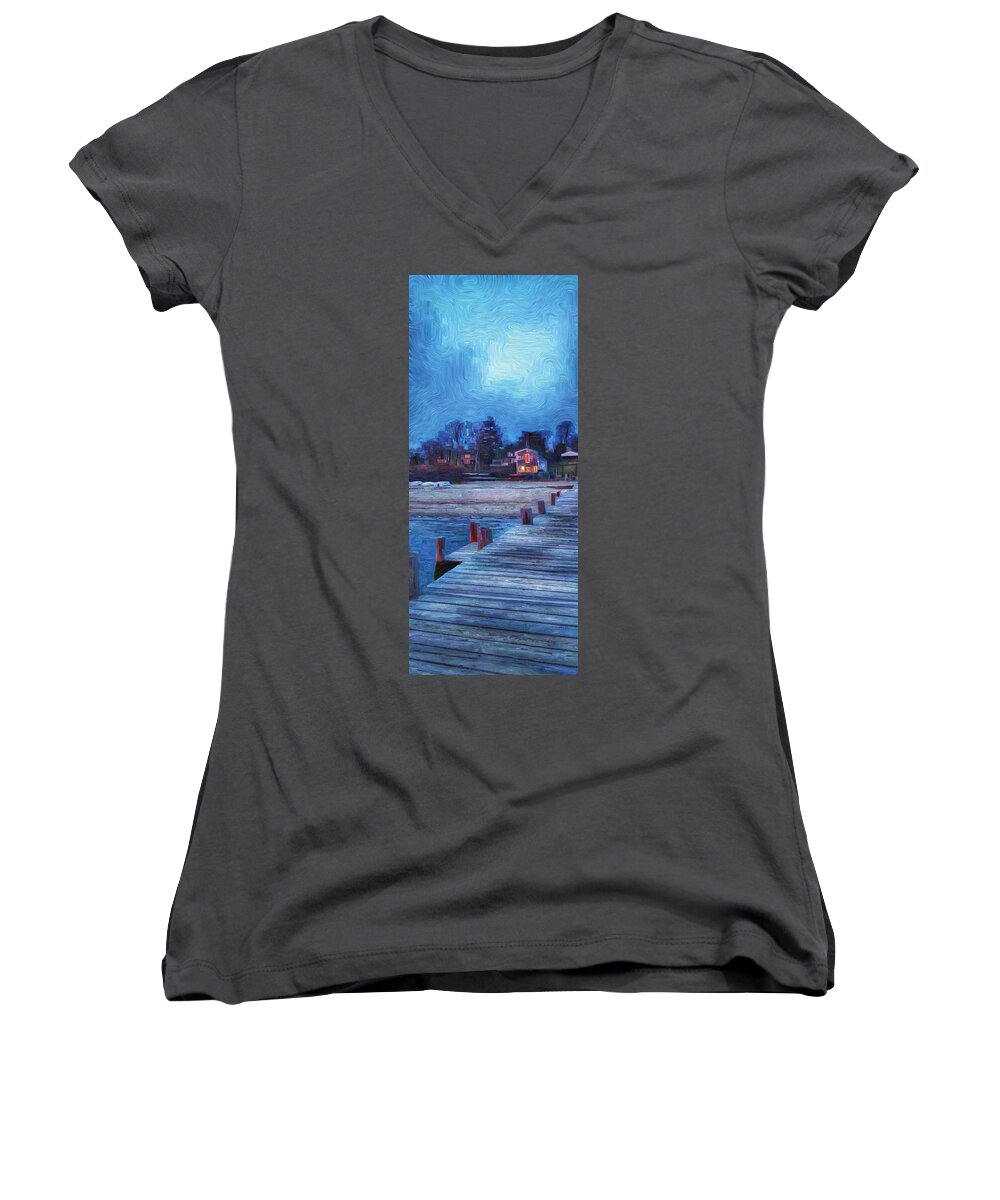 Owen Park Women's V-Neck featuring the photograph Harbormasters Office Owen Park by Jeffrey Canha