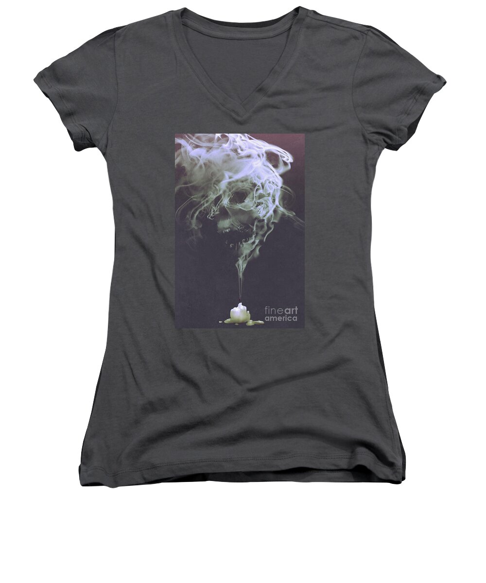 Acrylic Women's V-Neck featuring the painting Haunted Smoke by Tithi Luadthong