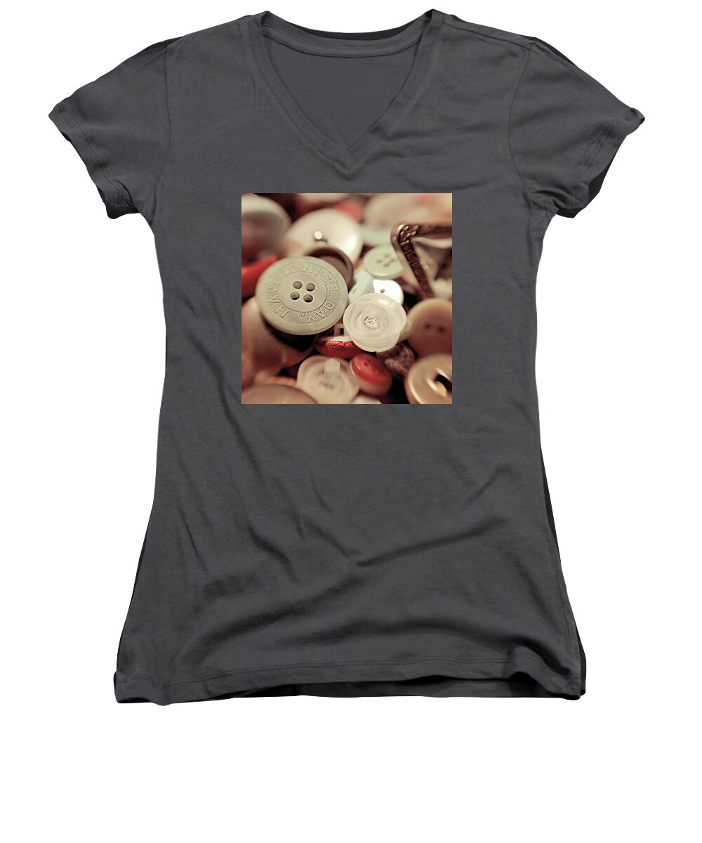 Buttons Women's V-Neck featuring the photograph Have A Nice Day by Trish Mistric