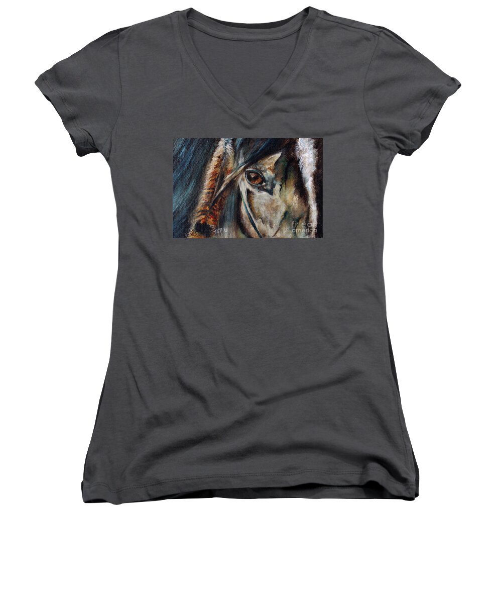 Horse Women's V-Neck featuring the painting Hawk by Barbie Batson