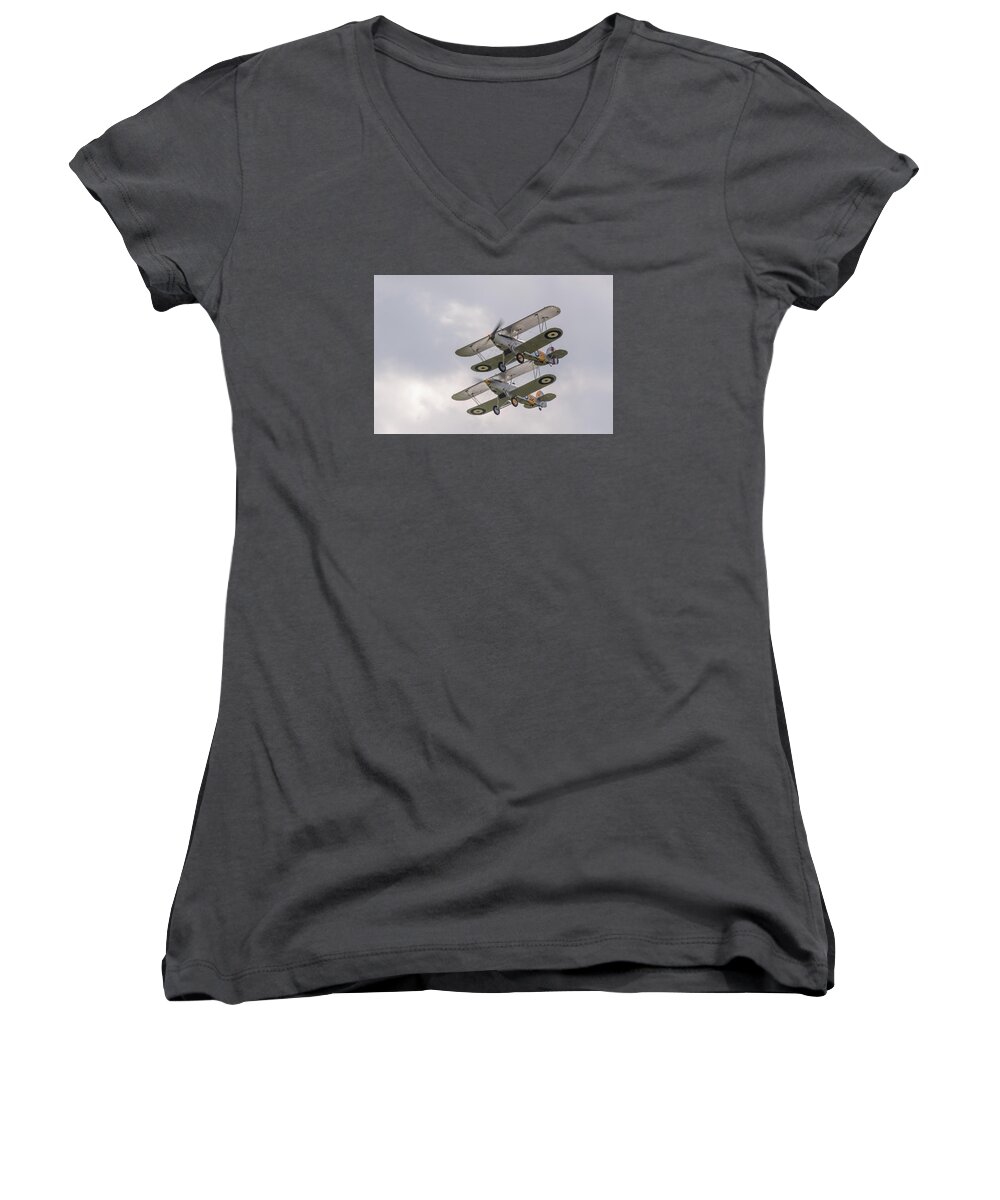 Hawker Nimrod Women's V-Neck featuring the photograph Hawker Nimrods by Gary Eason
