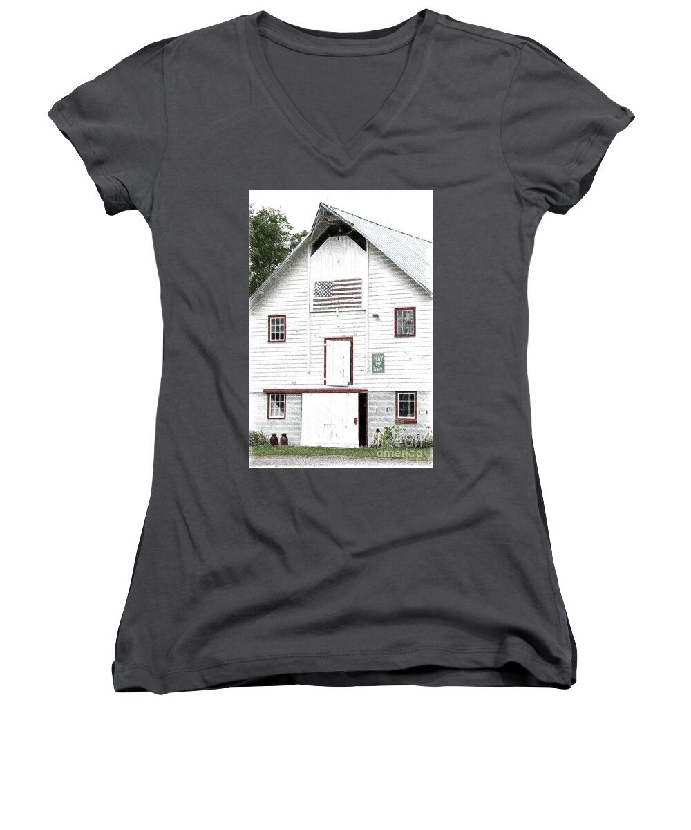 Barn Women's V-Neck featuring the photograph Hay for Sale by Nicki McManus