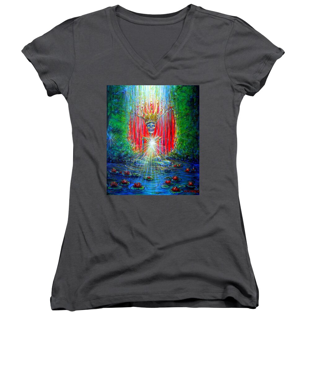 Skeleton Women's V-Neck featuring the painting Healing Waters by Heather Calderon