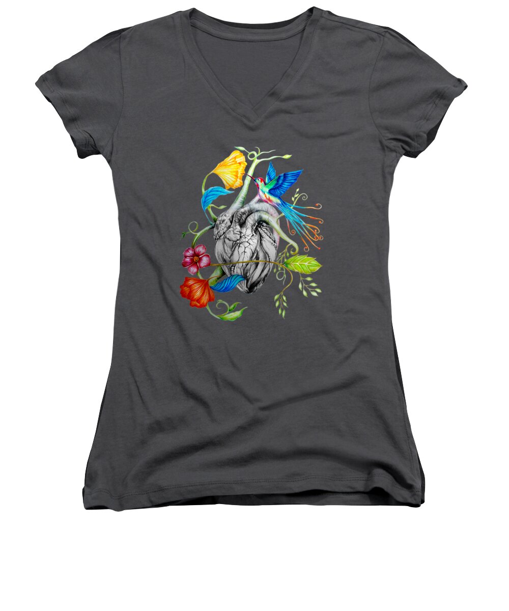 Heart Women's V-Neck featuring the painting Hearts love by Isabel Salvador