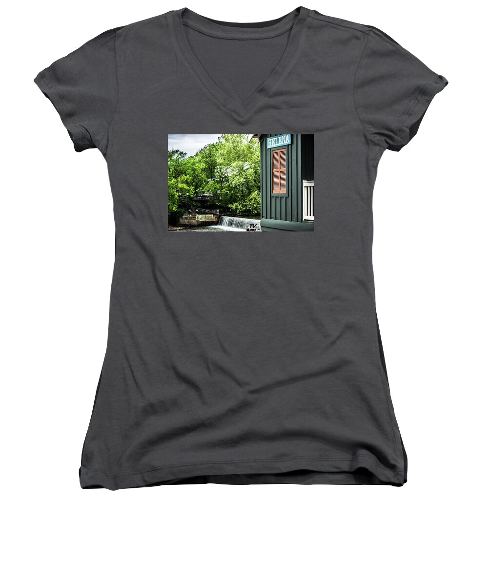 Spring Women's V-Neck featuring the photograph Helena Sign by Buck Creek by Parker Cunningham