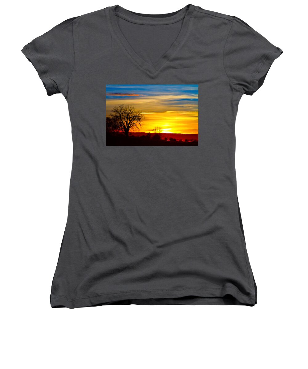  Sunrise Women's V-Neck featuring the photograph Here Comes The Sun by James BO Insogna