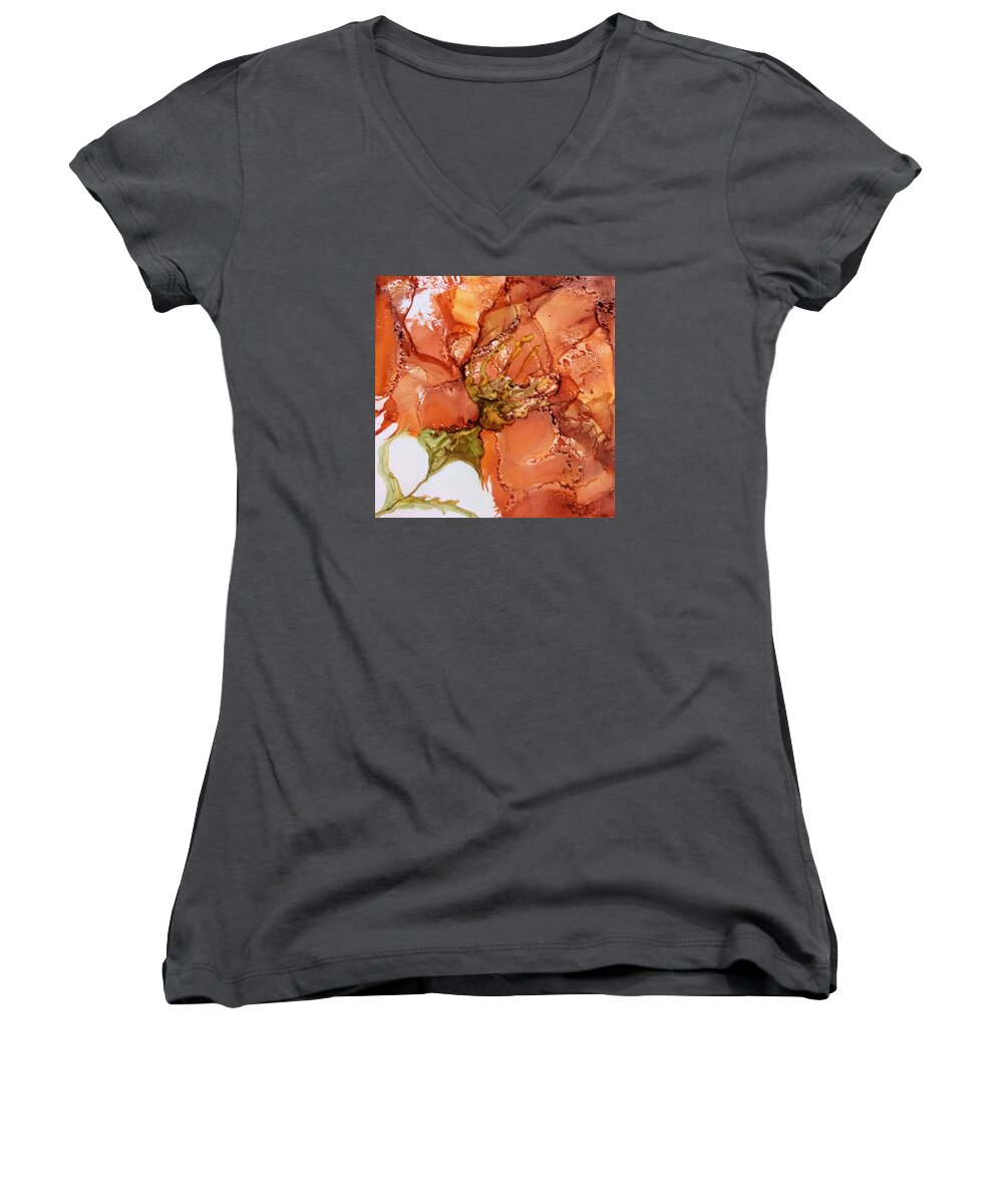 Flower Women's V-Neck featuring the painting Hibiscus by Pat Purdy