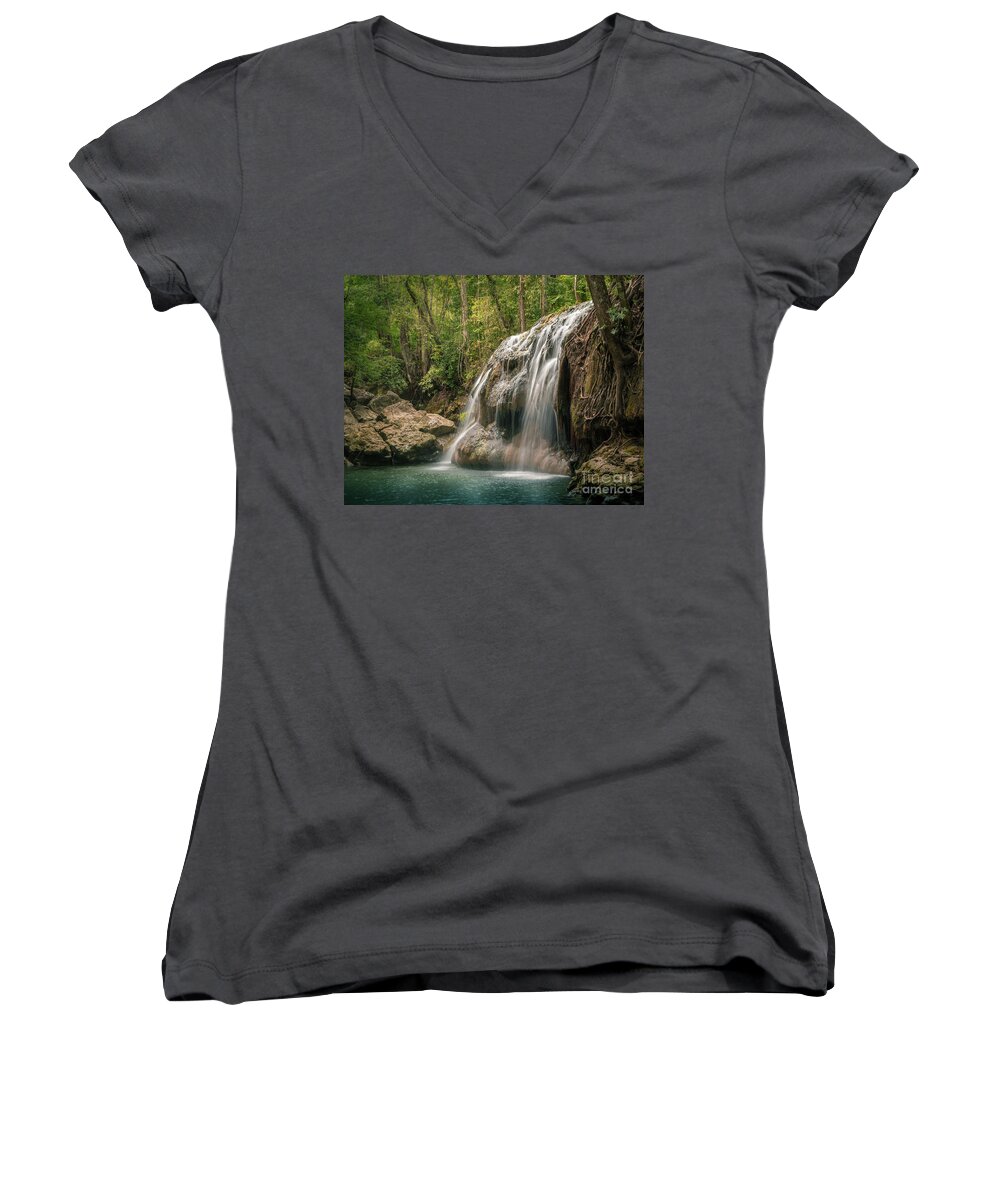 Scape Women's V-Neck featuring the photograph Hidden in The Jungle of Guatemala by Jola Martysz