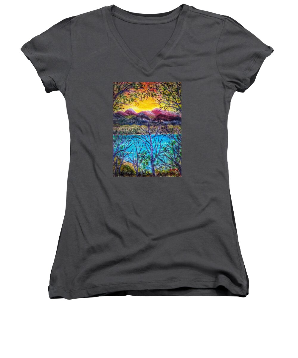Lake Women's V-Neck featuring the painting Hidden Lake by Anne Sands