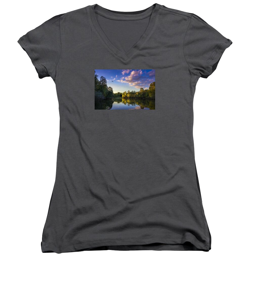 Clouds Women's V-Neck featuring the photograph Hidden Light by Marvin Spates