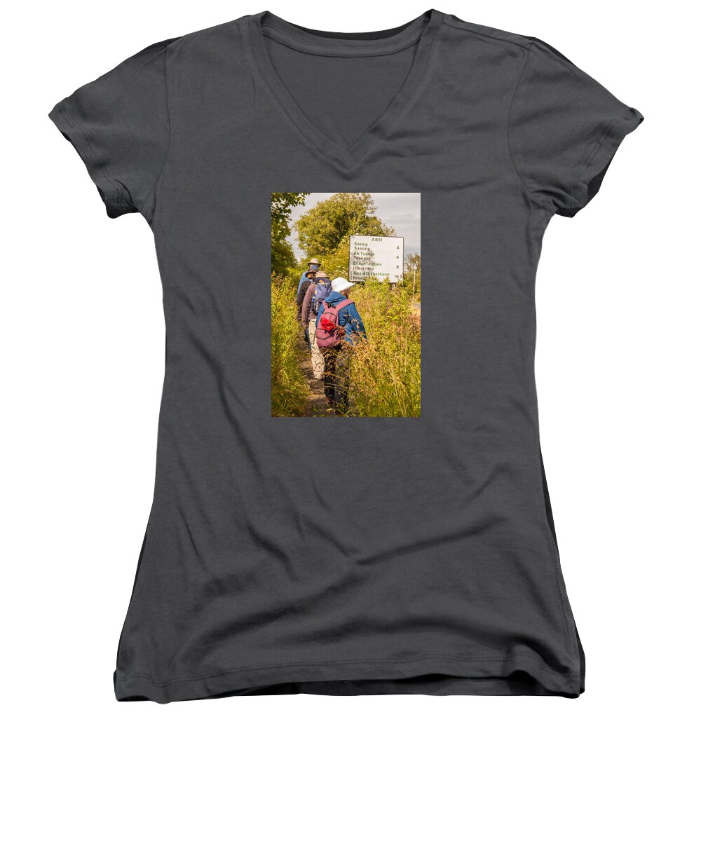 Hikers Women's V-Neck featuring the photograph Hiking in the Highlands by Kathleen McGinley