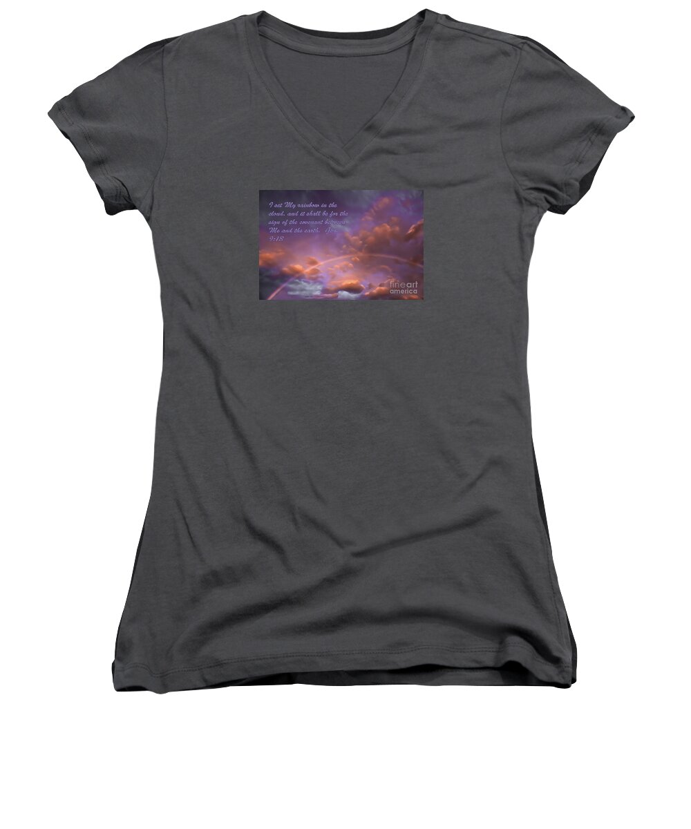 Rainbow Women's V-Neck featuring the photograph His Promise by Barbara Dean