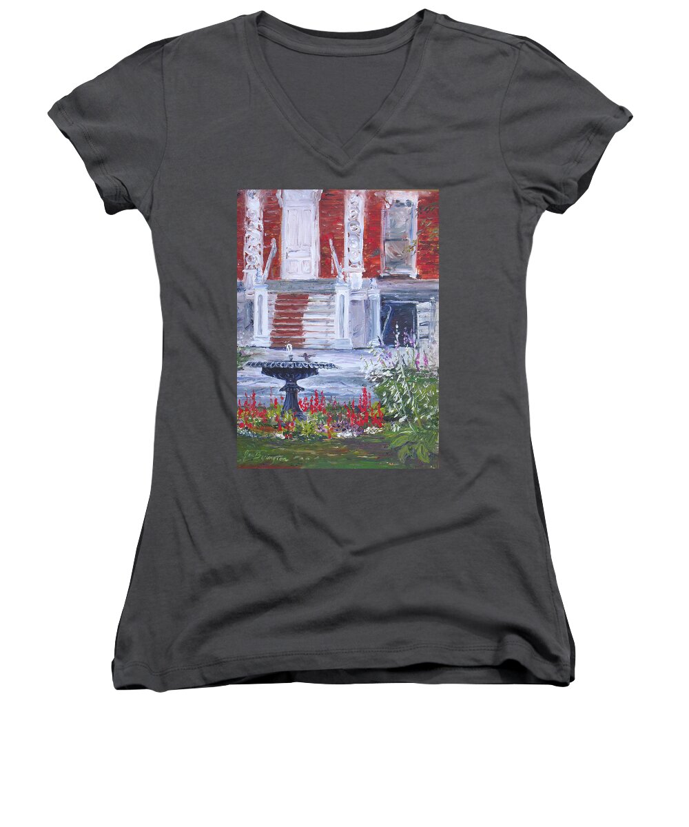 Watertown Women's V-Neck featuring the painting Historical Society Garden by Jan Byington