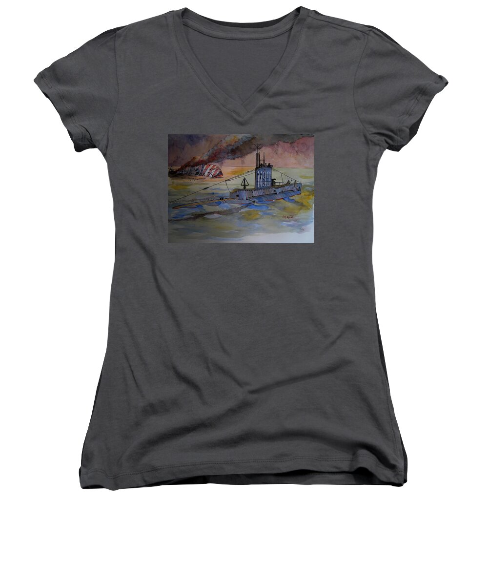 Wwii Women's V-Neck featuring the painting HMS Upholder by Ray Agius