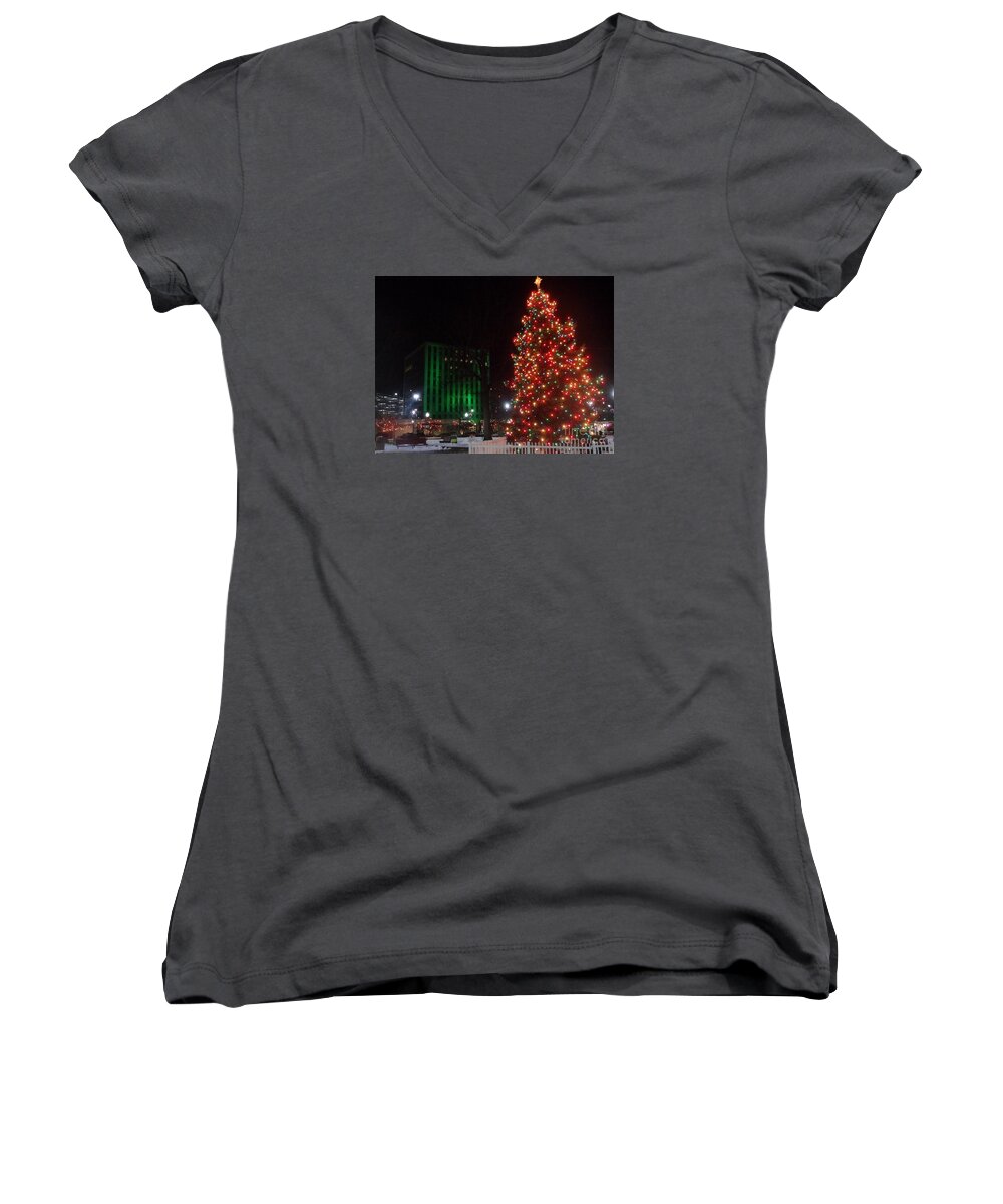 Color Women's V-Neck featuring the photograph Holidays Downtown by Christina Verdgeline